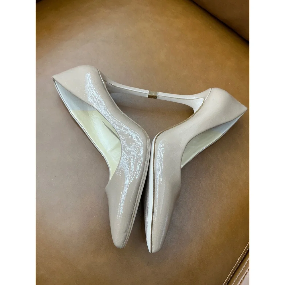 Jessica Simpson Apelhan Pumps Womens 5.5M Beige Crinkled Patent Heel